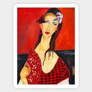 The Red Fan (based on Amadeo Modigliani's painting) Sticker